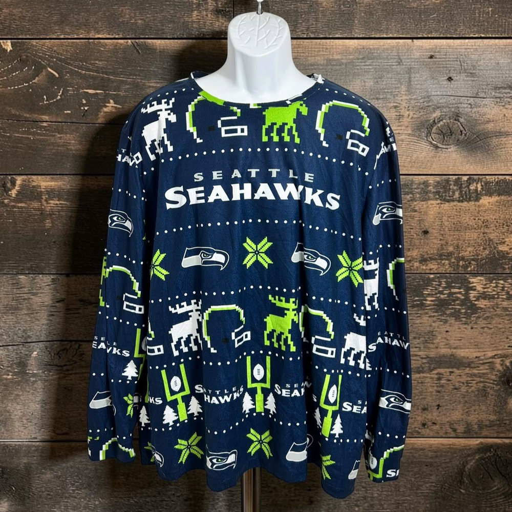 NFL Seattle Seahawks Christmas Long Sleeve Unisex Shirt Sz XL Fleece Holiday Top